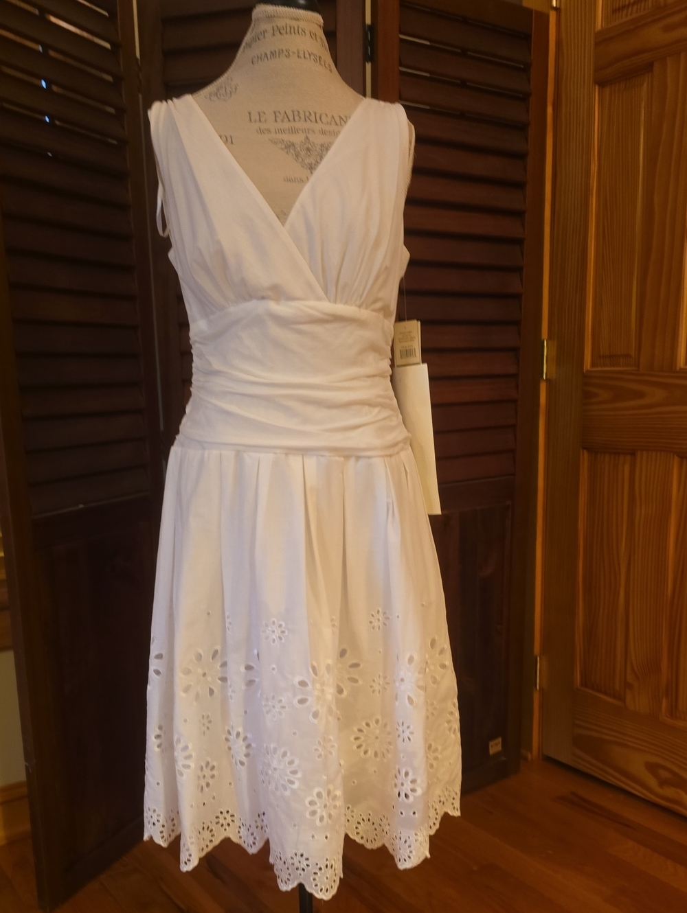 SL Fashions White Eyelet V-Neck Midi Dress